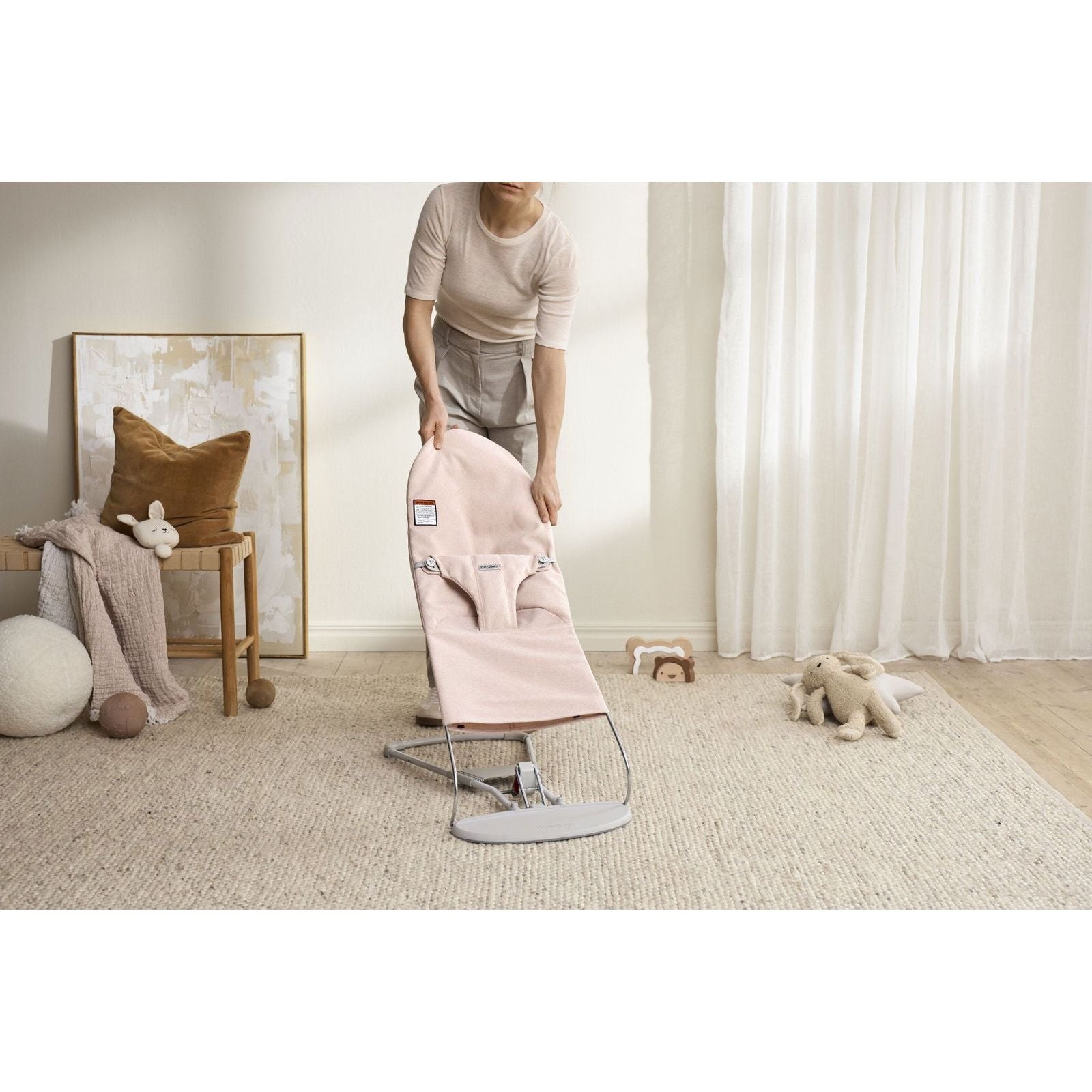 BabyBjörn Bouncer Bliss, Woven, Light Pink Mélange - BOBO BOUTIQUE