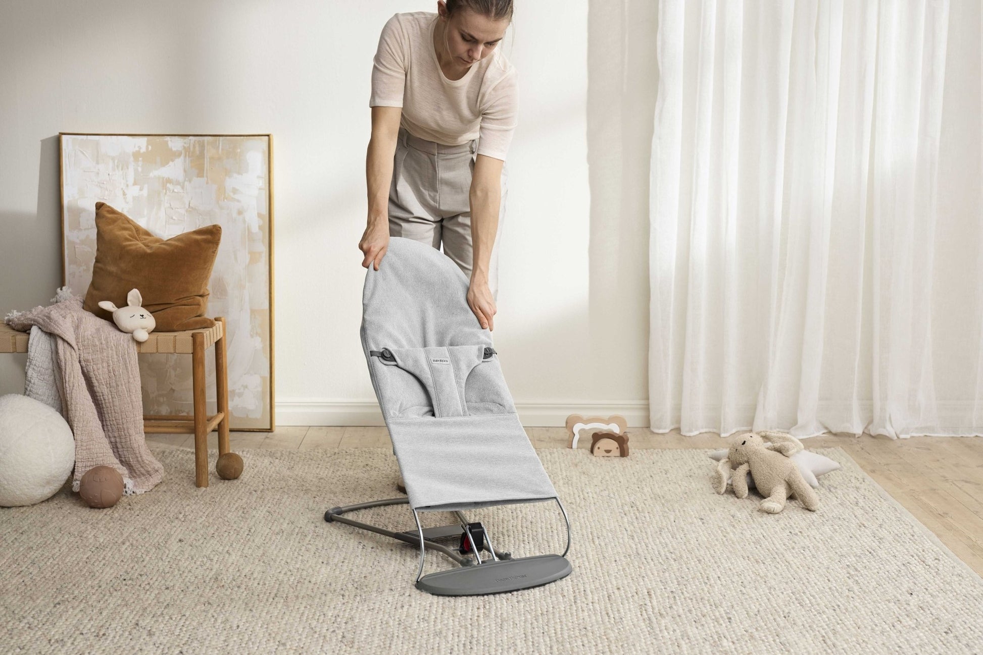 BabyBjörn Bouncer Bliss, Woven, Light Grey Mélange - BOBO BOUTIQUE