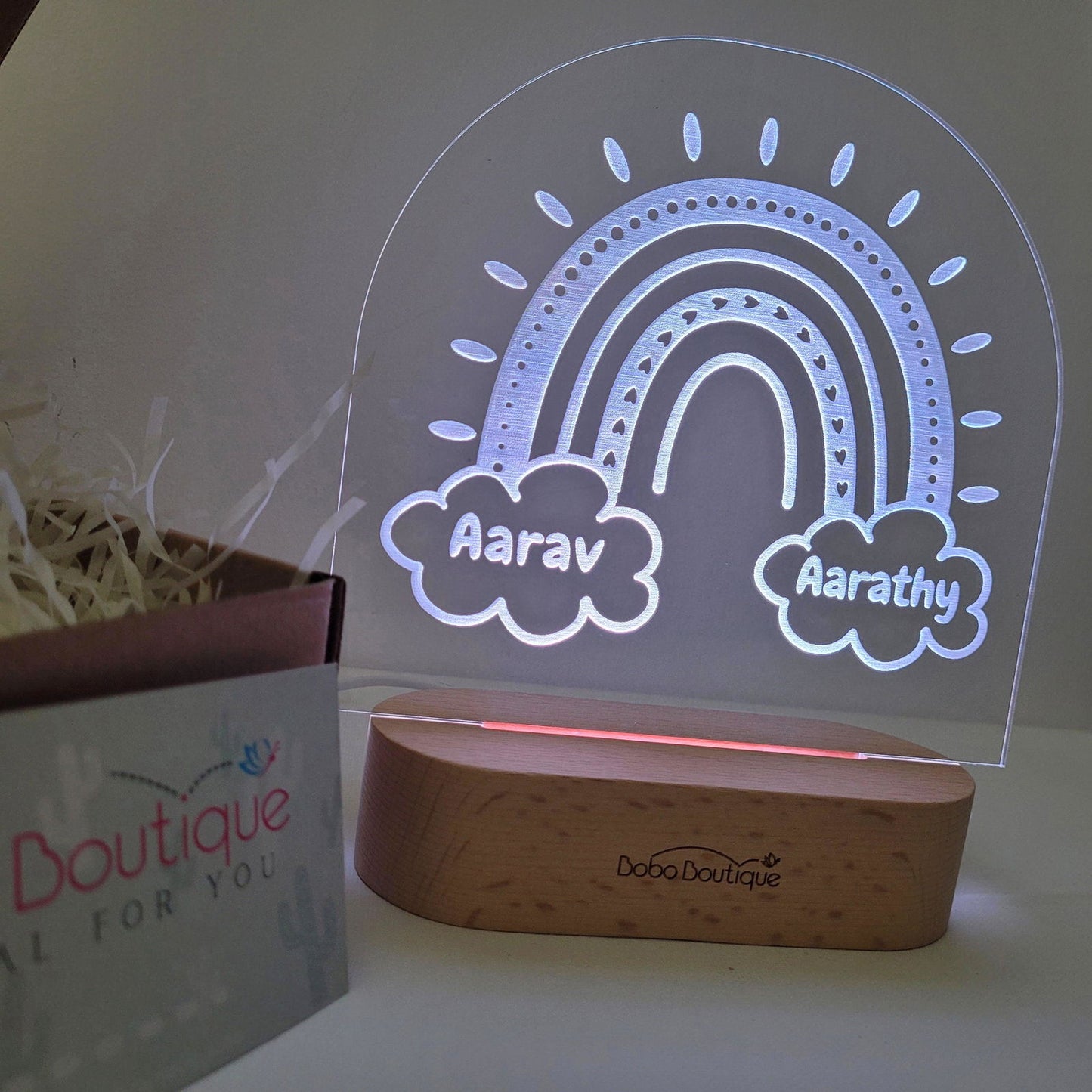 Personalized Siblings Night Light - Rainbow With Two Names - BOBO BOUTIQUE 