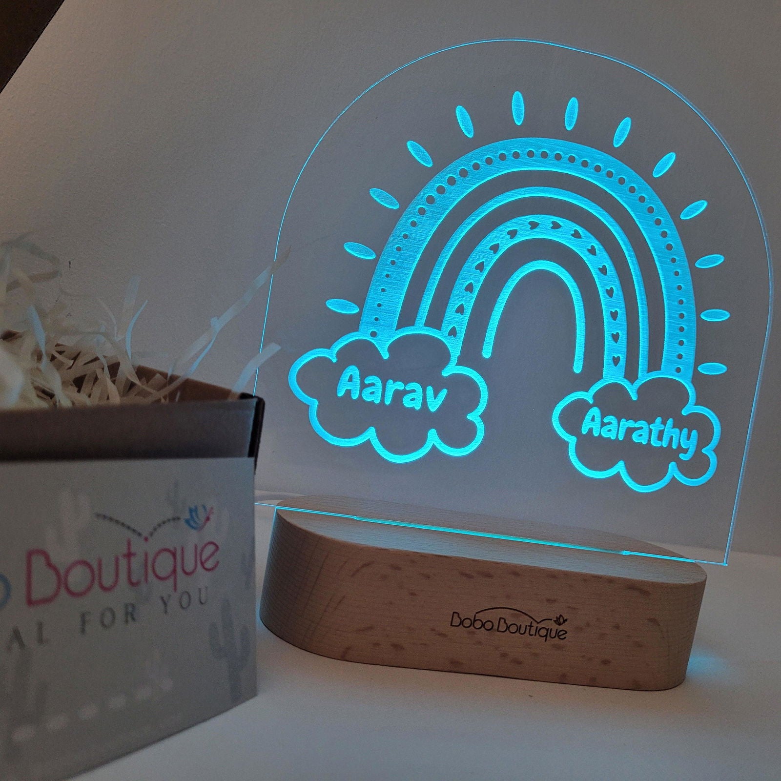 Personalized Siblings Night Light - Rainbow With Two Names - BOBO BOUTIQUE 