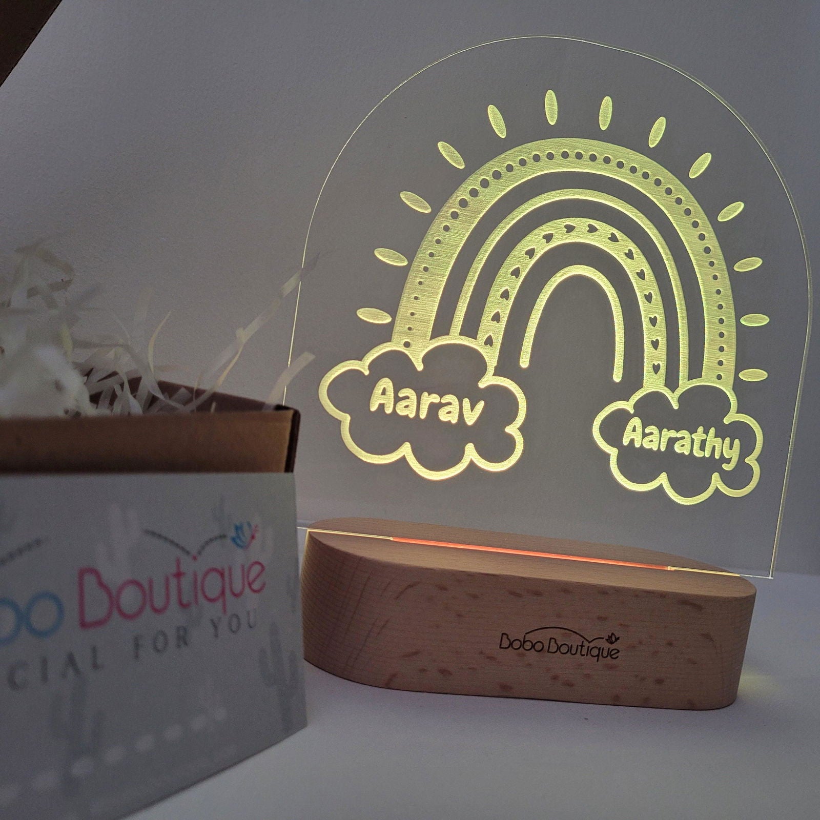 Personalized Siblings Night Light - Rainbow With Two Names - BOBO BOUTIQUE 