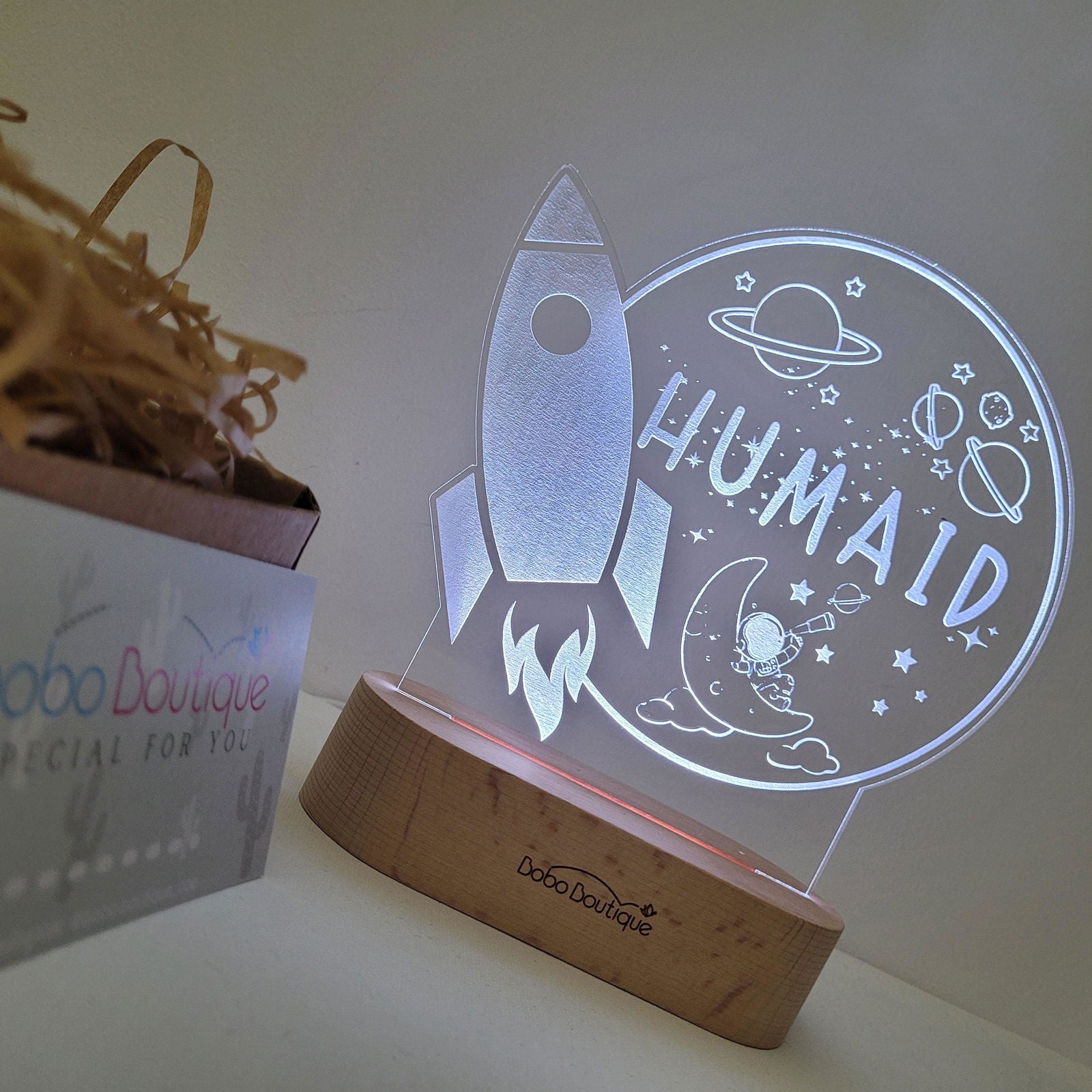 Pesonalized Night Light - Space Rocket Design - BOBO BOUTIQUE 