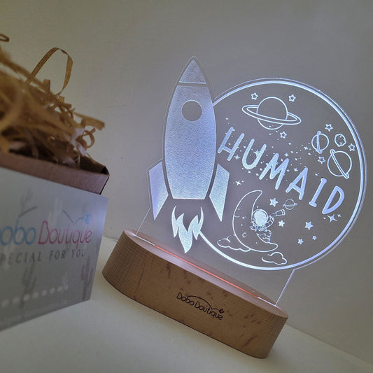 Pesonalized Night Light - Space Rocket Design - BOBO BOUTIQUE 