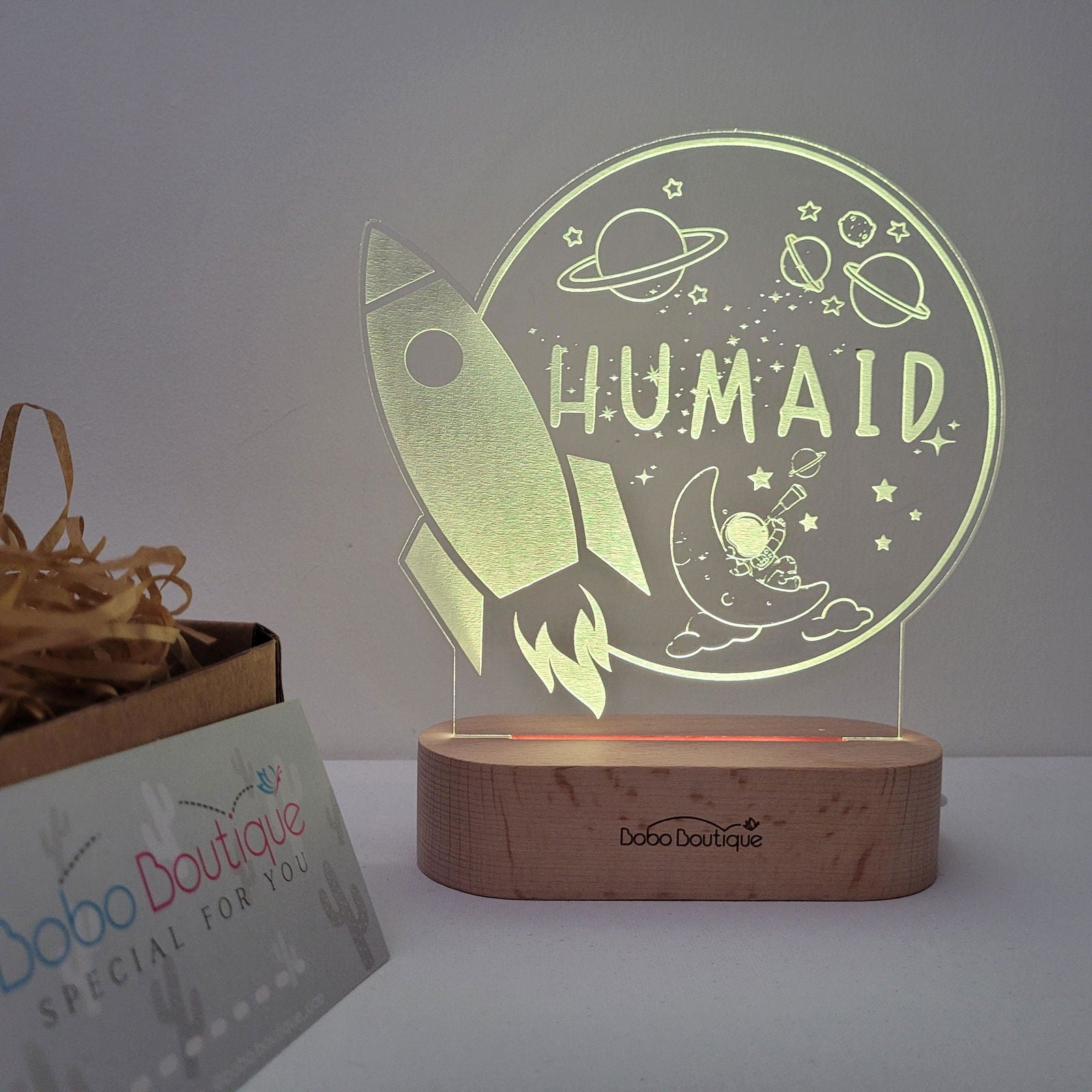 Pesonalized Night Light - Space Rocket Design - BOBO BOUTIQUE 