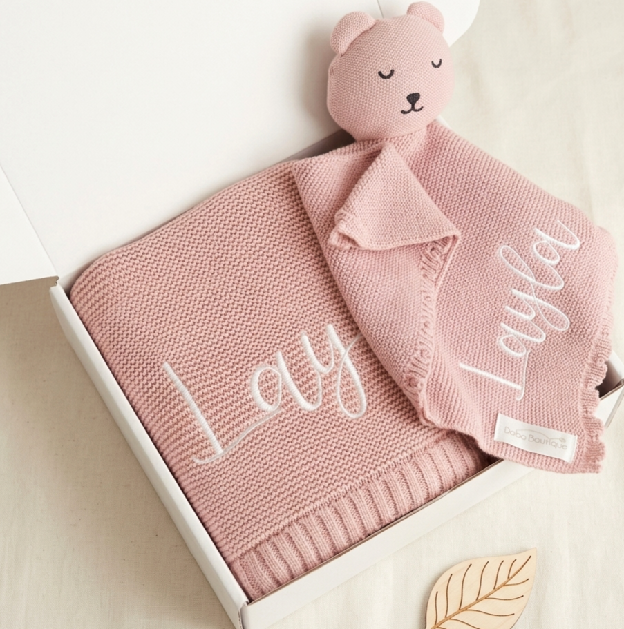 Blanket and Comforter Bear -Blush Pink